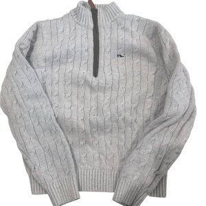 Vineyard Vines Half-Zip Cable Knit Sweater - Light Gray
